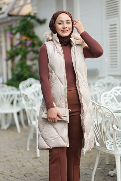 LOCCO Beige Hooded Vest - Double Pocket