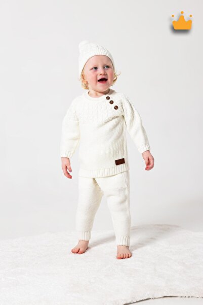 Babyhola Triko Kazak Pantolon Ponpon Şapkalı Kız Erkek Bebek Takım 2791