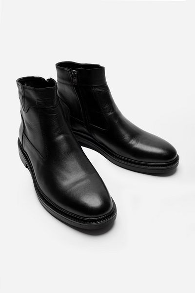 LUSIVE Men's Winter Boots - Genuine Leather, Black, Zip and Comfortable Luass25Al0034