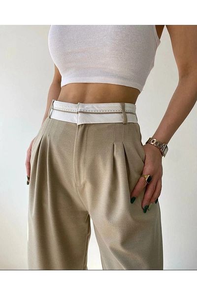 IŞILDA FASHION Women's Clothing Reverse Belt Detailed High Waist Black Palazzo Pants
