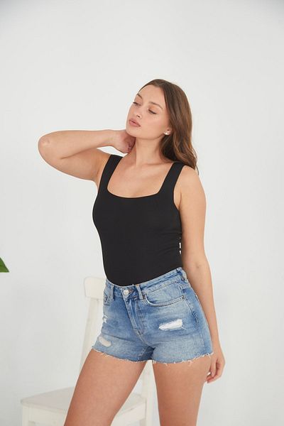 Pearls of Home Women's Crop Top - Black - Fitted Crop - 15 Different Color Options - Flexible Knitted Knitwear Women's Athlete