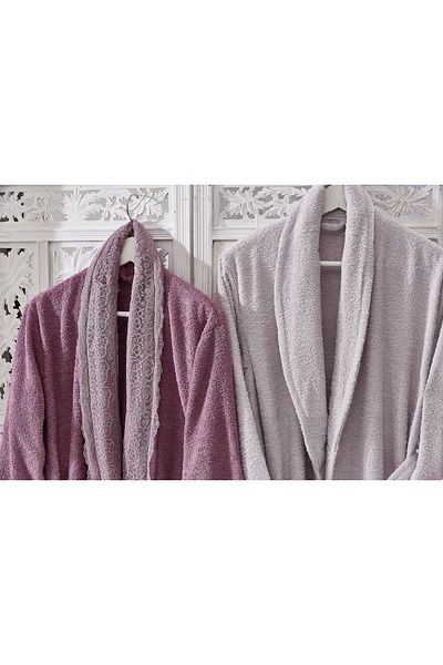 ELVİRAHOME 100% Cotton Lace Laced 6-Piece Family Bathrobe Set, Bathrobe Set, Dowry Set