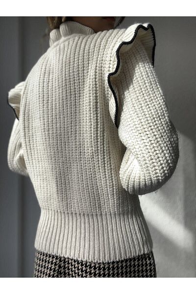 IŞILDA FASHION Volánkový límec šněrovací svetr černý