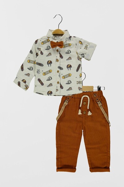 hepbaby Kaykay Desenli, Papyon, Gömlek ve Pantolon 3'lü Takım