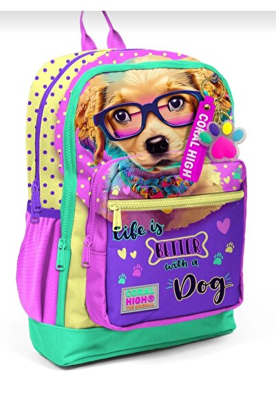 DADU Rucsac de școală cu patru compartimente cu model de câine drăguț Coral î...