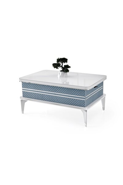 Evistro Akıllı Laptop Sehpa Yemek Masası Orta Sehpa Beyaz-mavi