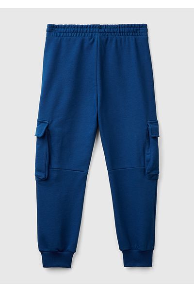 United Colors of Benetton Pantaloni de sport cargo pentru băiat, cu logo Indigo brodat, cu talie elastică