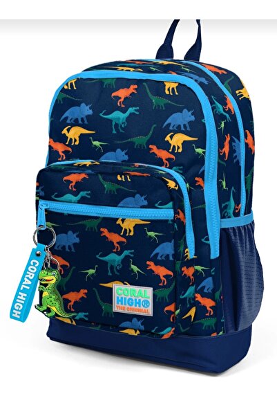 DADU Geantă de școală cu model de dinozaur albastru bleumarin pentru copii Co...