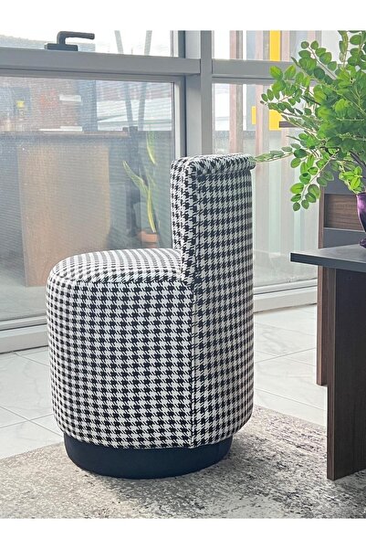 Breda Home Concept Lüks Modern Kazayağı Desenli Siyah Detaylı Yuvarlak Silinebilir Kumaşlı Mono Puf