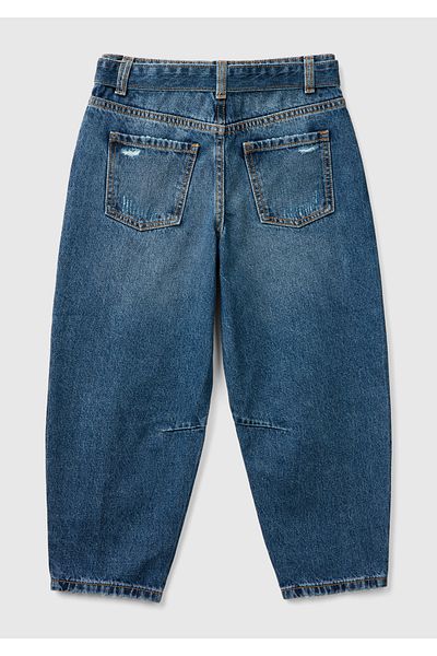 United Colors of Benetton Girl's Dark Denim Wash Effect Loose Cut Denim Trousers