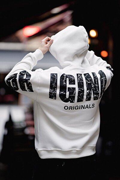 HYPERS Originals Baskılı Ekru Kapüşonlu Oversize Sweatshirt
