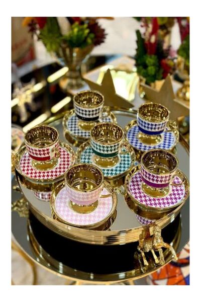 Nuria Ev Dekorasyon طقم أكواب مكون من 6 أشخاص - نمط هاوندستوث وأقدام هاوندستوث