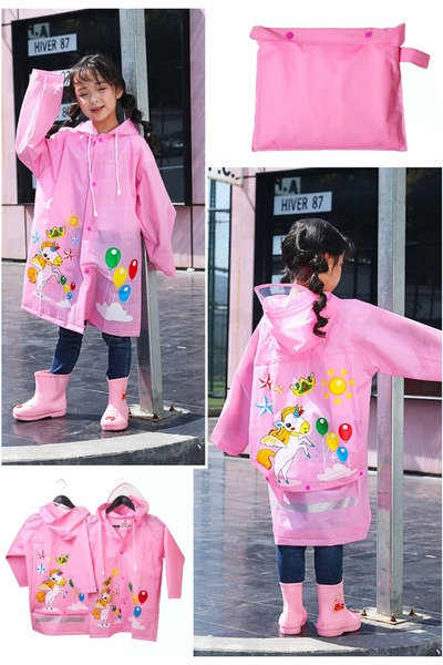 Moreva Hayvan Figürlü Çocuk Yağmurluk Kapüşonlu Taşıma Çantalı Su Geçirmez