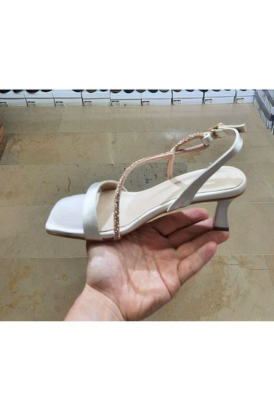 BRGL Women's 7 cm Kadeh Heel Satin Stone Evening Shoes