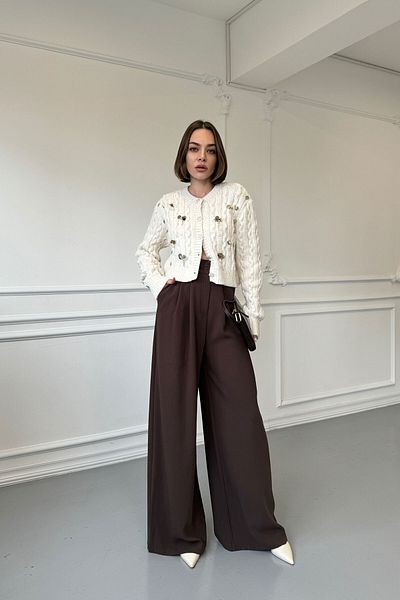MAGARDE Mink Wide Leg Palazzo - Double Pleated