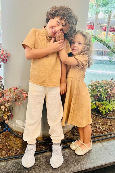 meqlife New Season Hakim Collar Brother Combination Angel and Trousers Set - Brown