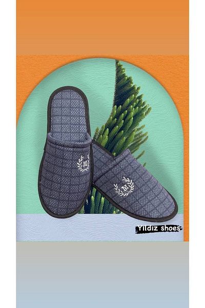 YILDIZ SHOES Ανδρικές παντόφλες σπιτιού με μοτίβο Κεντημένες καθημερινές κλειστές παντόφλες επισκεπτών Χειμερινές παντόφλες επισκεπτών για σπίτι Ναυτικό μπλε