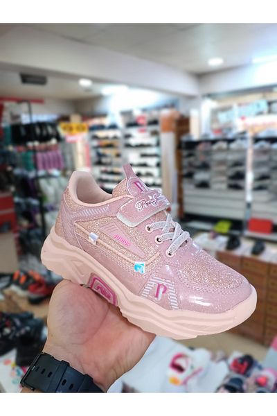 Kid's World Pantofi sport pentru fete cu hologramă cu sclipici, cu tălpi înalte și velcro