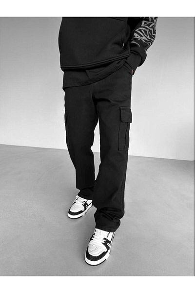 Z1MAN Men's Cargo Pocket Baggy Pants BLACK