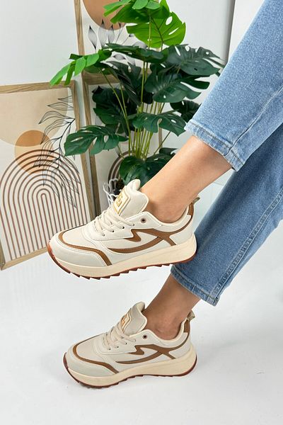 İmerShoes Μπεζ αθλητικά παπούτσια - Αθλητικά παπούτσια περπατήματος με κορδόνια και χοντρή σόλα 4077