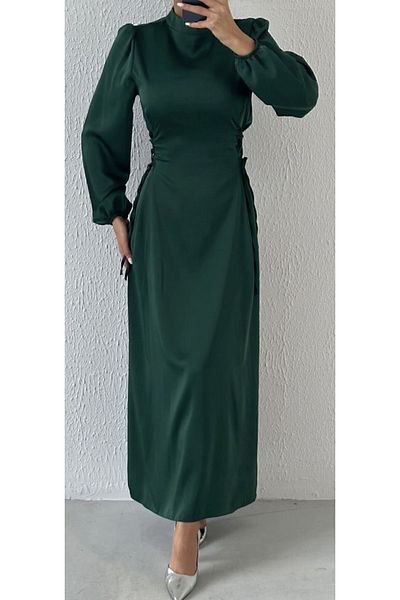 Raya Gym Satin Hijab Evening Dress - With Waist Tie Detail