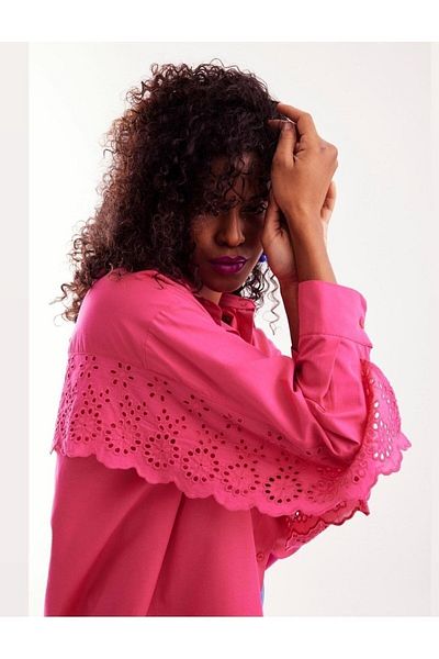 BEBE PLUS Cămașă oversize cu detalii Fuchsia Scallop de damă