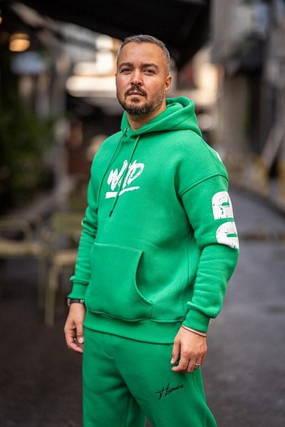 HYPERS Originals Printed Green Hooded Oversize Sweatshirt