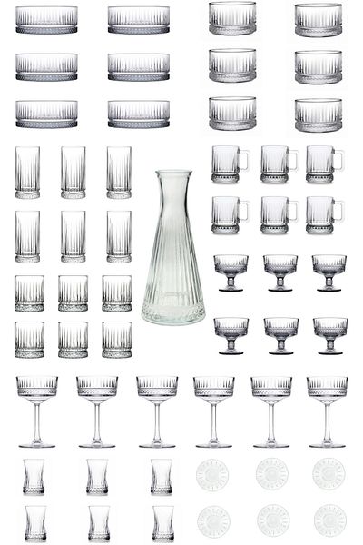 Paşabahçe Elysia 55 Piece Set - Soft Drink, Water, Tea Cup, Ice Cream Bowl, Snack Bowl and Sauce Bowl Dowry