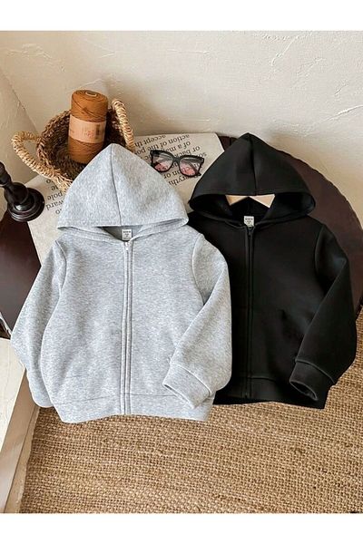 LOUİSA Grey-Black Oversize Hooded Cardigan 2 Pack - Zipped for Children and Adults