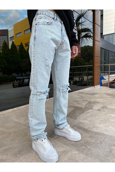 XPUPPETWEAR Ice Blue String Ripped Baggy Jeans