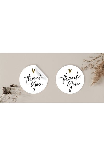 anka design Gold Heart Coated Sticker - 4X4Cm, 48 Pieces, Cargo Label & Packaging - Thank You