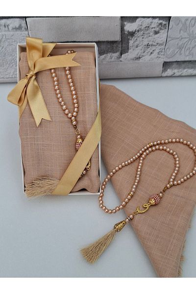 hira tasarım Gift for Mother Head Cover and Pearl Prayer Beads Set - Mevlit Circumcision Hajj Umrah Boxed