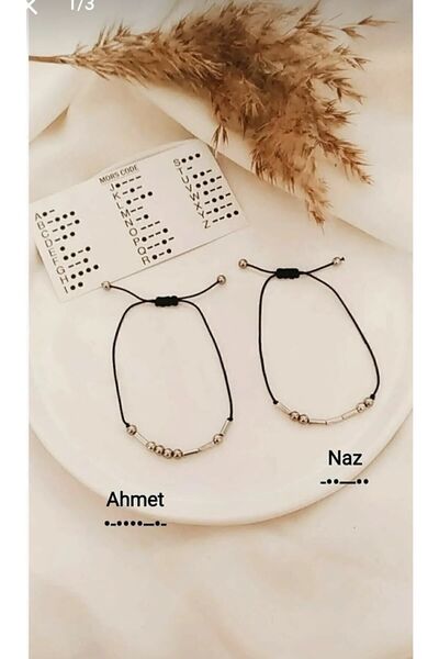 Lal Unisex Siyah 2 Li Mors Alfabesi Çift Bilekliği (AŞK BİLEKLİĞİ)