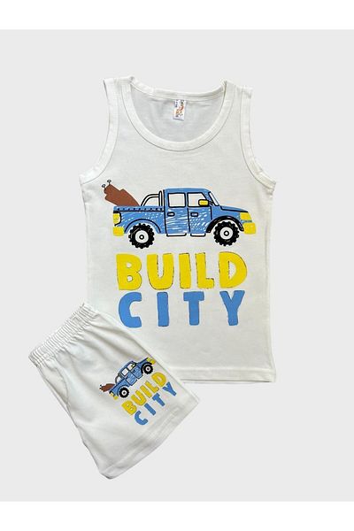 elmas kids White Car Patterned Cotton Boys' Athlete Boxer Set