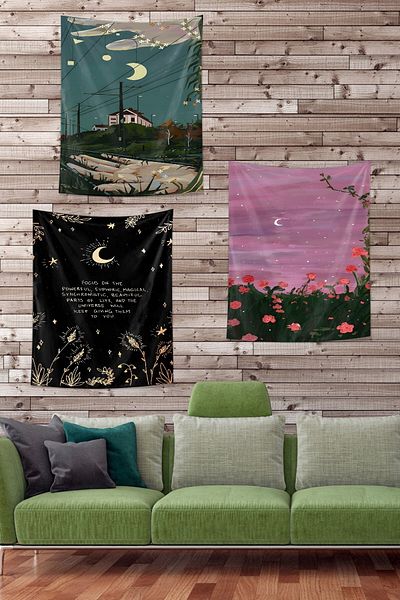 on the clouds Set de 3 mesaje cu motto Night Moon - Tapiserie de perete și covor cu model floral
