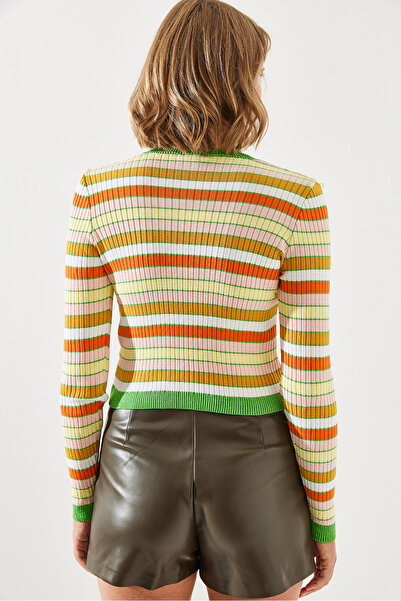 Bianco Lucci Striped Women's Cardigan - Glitter Detailed, Basic Model 20223175