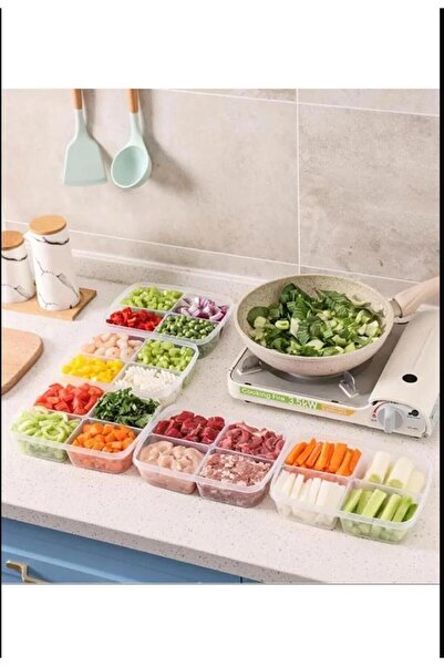 Hayveys 6 Pieces 4 Compartments Lunch Box Meat and Vegetable Storage Container Frozen Meat Grinder Icebox Organizer