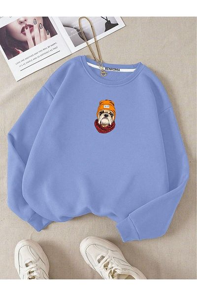 BENROMA Hanorac pentru copii unisex cu gât crew - imprimat câine