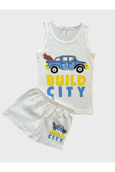 elmas kids White Car Patterned Cotton Boys' Athlete Boxer Set