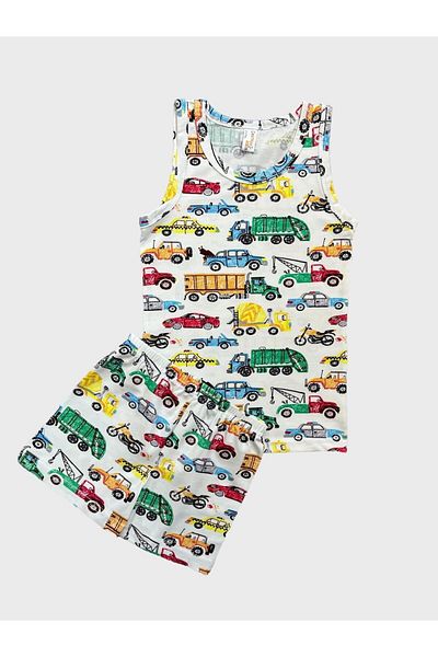elmas kids Boy's Ecru Athlete Boxer Set - Cotton and Car Pattern