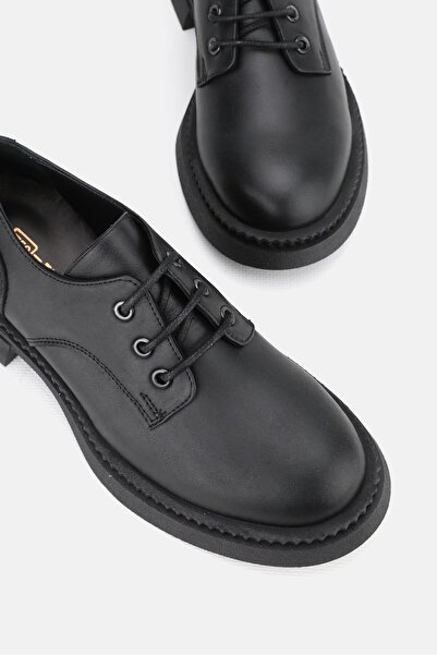 TUNAELLİ Pantofi Oxford negri din piele naturală - cu șireturi, croi plat, mă...