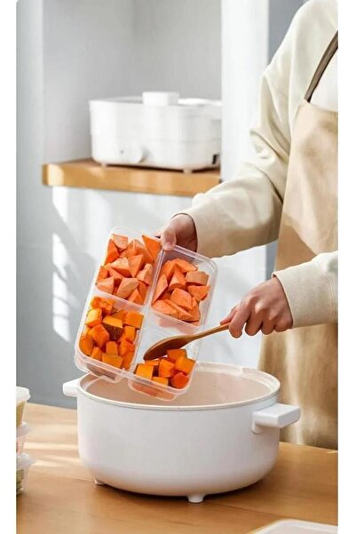 Hayveys 6 Pieces 4 Compartments Lunch Box Meat and Vegetable Storage Container Frozen Meat Grinder Icebox Organizer