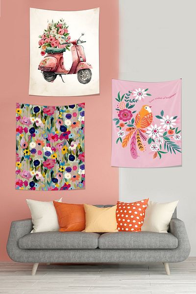 on the clouds Vespa Motor Pattern Floral Watercolor - Αδιάβροχο Χαλί Ταπετσαρία Σετ 3 τεμαχίων
