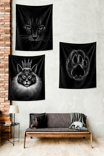 on the clouds Set de 3 tapiserii rezistente la pete cu model King Cat - Paw Friends Pets