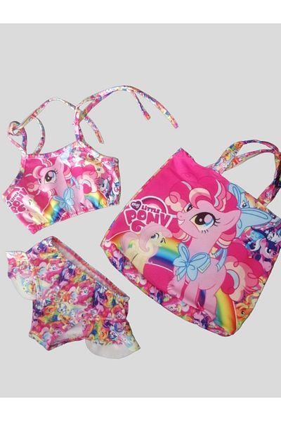 Alis Σετ μπικίνι για κορίτσια με σχέδια Pony Character - 3 τεμαχίων με τσάντα