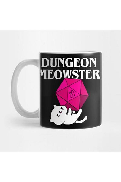 TatFast Dungeon Meowster Funny Nerdy Cat D20 Dice Rpg Gamer Mug