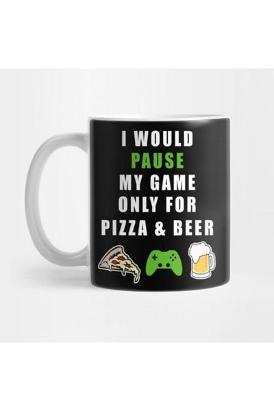 TatFast كوب تي شيرت مضحك I Would Pause My Game فقط لألعاب البيرة والبيتزا