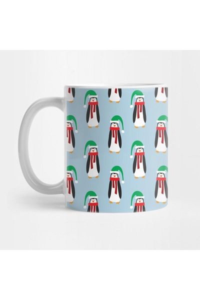 TatFast Light Blue Christmas Penguin Pattern Mug, Gift, Dowry, Presentation