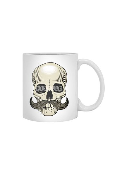 Fizello كوب Mustache Beard Hipster Skull باللون الأبيض، هدية، مهر، حامل عرض