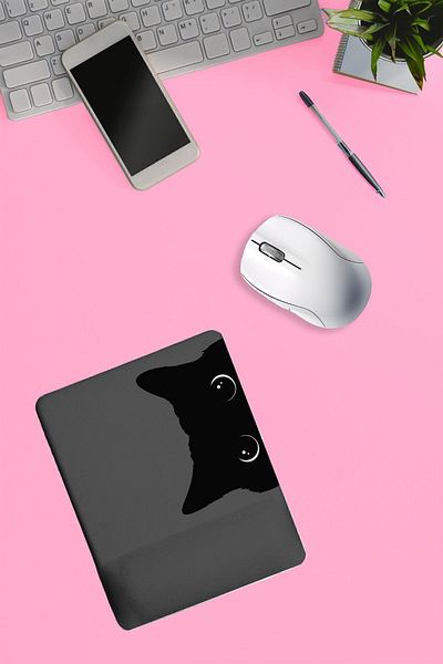 Dormot Home Black Cat Printed - Gray Background - Square Wrist Mouse Pad